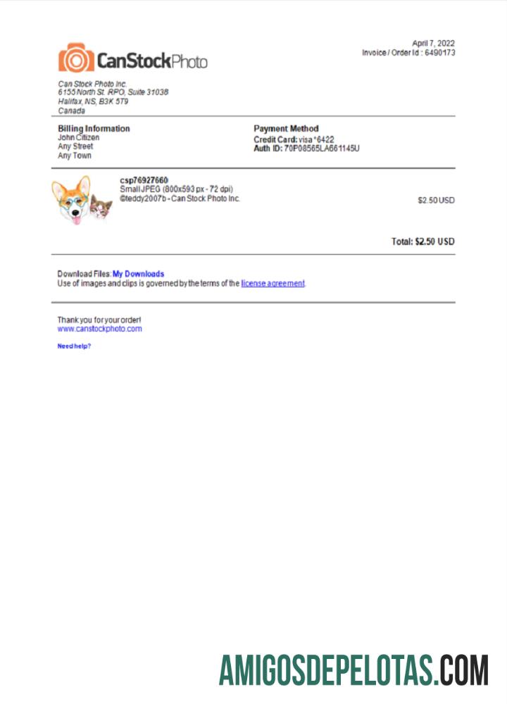 Fatura de fotos de banco de dados dos EUA Canadá exemplo